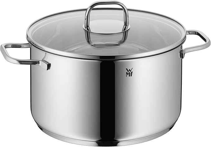 WMF Pot Set 4-Piece Inspiration Pouring Rim Glass Lid Cromargan® Stainless Steel Polished Suitable for Induction Hobs Dishwasher-Safe