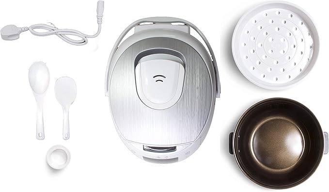 Yum Asia Sakura Rice Cooker with Ceramic Bowl and Advanced Fuzzy Logic (8 Cup 1.5 Litre) 6 Rice Cook Functions 6 Multicook Functions Motouch LED Display 120V Power (White and Siver)