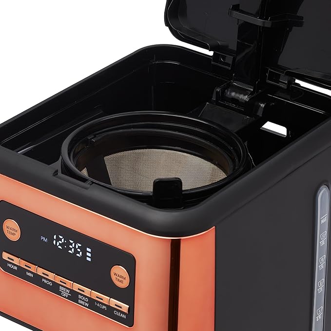 HADEN Generous Brew 14 Cup Coffee Maker with 120 Minute Keep Warm Delay Brew Adjustable Strength Programmable Clock and Anti Drip Black/Copper