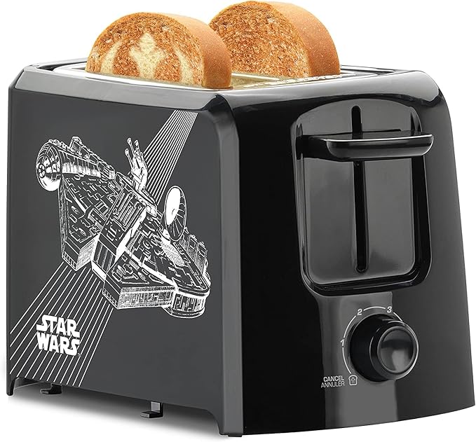 Star Wars 2-Slice Toaster with Ships from Select Brands - Kitchen Essential with Hinged Crumb Tray &amp Self-Centering Slots - Breakfast &amp Sandwich Toast Maker - Two Slice Toaster with Bread Lift