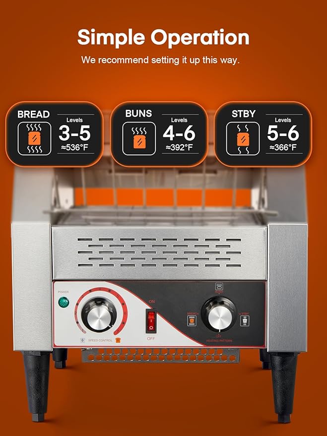 Commercial Conveyor Toaster 350 Slices/Hour Electric Stainless Heavy Duty Restaurant Toaster with Dual Heating Tube 7 Browning Levels for Bagel Restaurant Bakery Cafe Silver