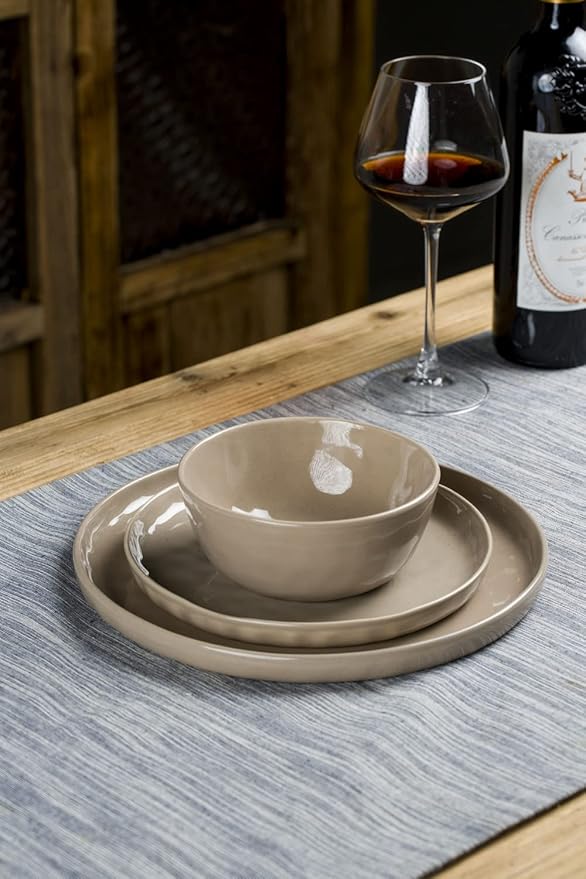 Famiware Mars Plates and Bowls Set of 12 and Milkyway Kitchen Utensil Holder for Countertop Set of 2 14 Pieces Dinnerware Sets Cinnamon Brown