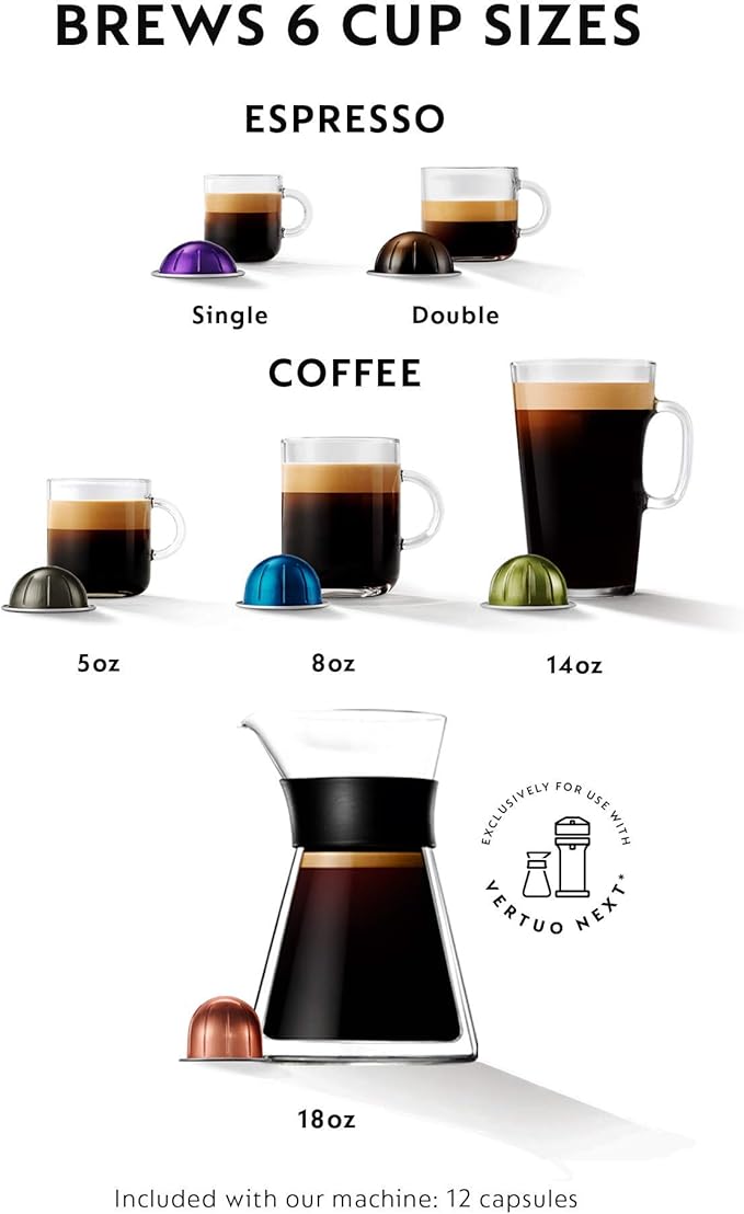 Nespresso Vertuo Next Deluxe Coffee and Espresso Machine NEW by De'Longhi Pure Chrome Single Serve Coffee &amp Espresso Maker One Touch to Brew (Renewed)