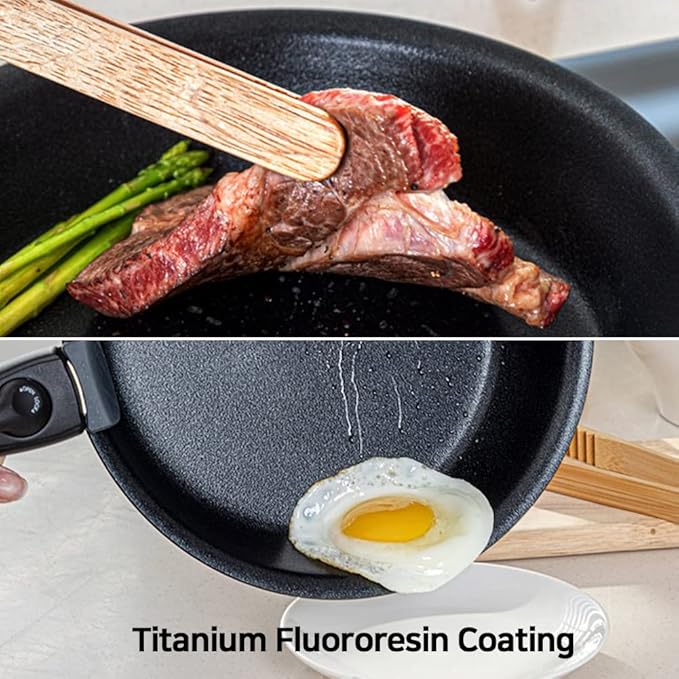 IH titanium coating non stick Induction Cookware Set of 3P with lid &amp magic handle Black