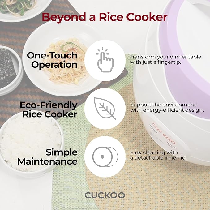 CUCKOO Basic Rice Cooker 6-Cup Uncooked / 12-Cup Cooked Versatile Rice Maker with Non-Stick Inner Pot Easy to Use Auto Keep Warm White/Purple (CR-0671V)