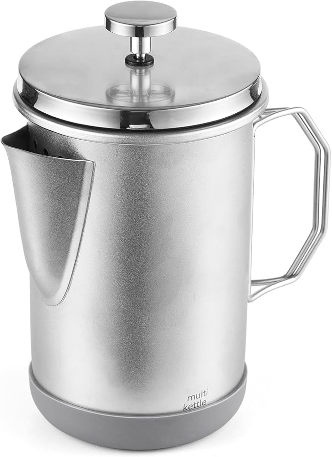 French Press Coffee Maker 33oz Stainless Steel French Press Coffee Tea Maker Insulated Large Capacity Tea Presses with Foldable Handle for Home Kitchen Caming Loose Tea (Silver)