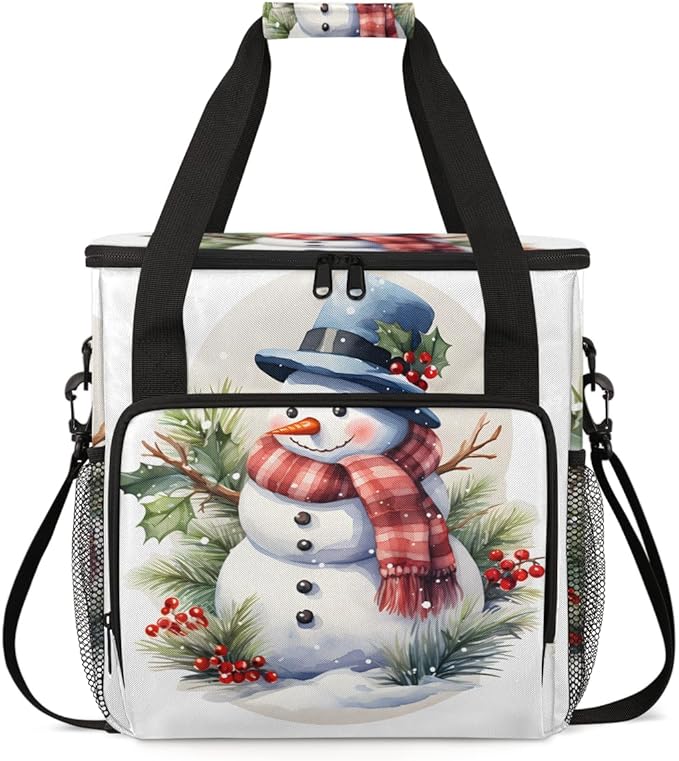 Christmas Snowman Coffee Maker Carrying Bag Modern Snowman Travel Storage Bag Compatible with K-Mini or K-Mini Plus Single Serve Coffee Brewer Carrying Case with Multiple Pockets &amp Shoulder Stra