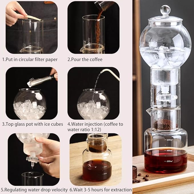 Cold Brew Drip TowerIce Drip Coffee MakerCold Brew Drip Tower Coffee Maker600 ml/20 oz Cold Brew Tower Slow Drip Cold Brew Machine (Transparent)