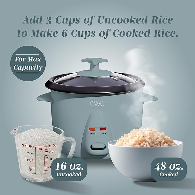 COOK WITH COLOR 6 Cup Rice Cooker 300W - Effortless Cooking and Perfectly Cooks 3 Cups of Raw Rice for 6 Cups of Cooked Rice Slate Blue