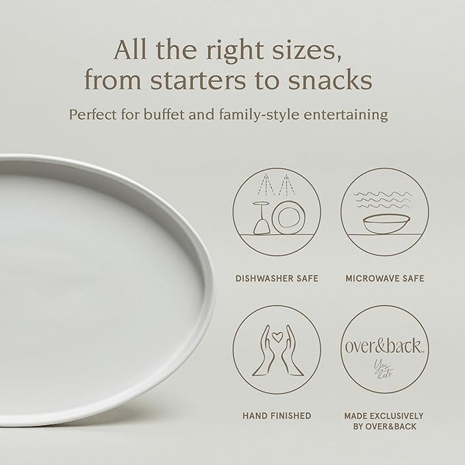 over&ampback Stackable Stoneware Serving Platter - Elegant 1-Piece Oval Serving Platter to Complete Your Kitchen Set - Perfect for Appetizers Desserts and More - 16 L x 11 W - Semi-Matte White
