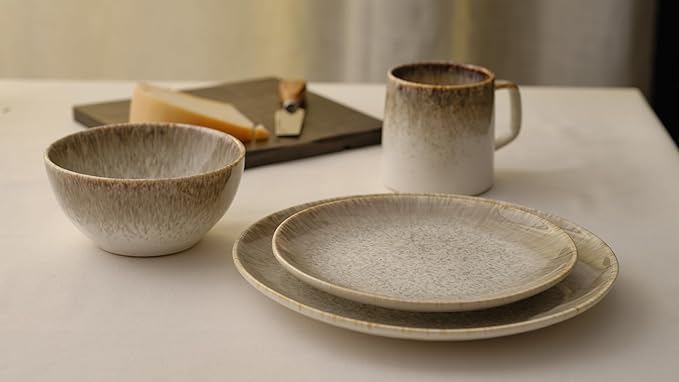 Yellowstone 4-Piece Rainwater Dinner Plate Set – Durable Stoneware Plates with Reactive Glaze Finish 10.5-Inch Diameter Microwave Dishwasher &amp Oven Safe – Rustic Modern Everyday Dinnerware