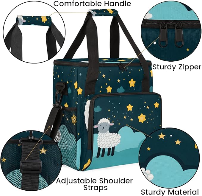 Cartoon Sheep Coffee Maker Carrying Bag Night Star Travel Storage Bag Compatible with K-Mini or K-Mini Plus Single Serve Coffee Brewer Carrying Case with Multiple Pockets &amp Shoulder Strap