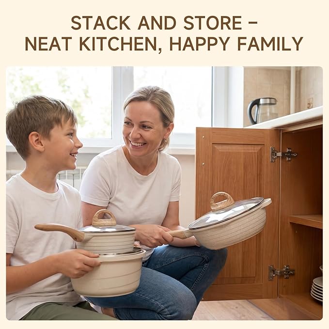 JEETEE 23pcs Pots and Pans Set Non Stick White Cookware Sets for Kitchen w/Frying Pans Saucepans Sauté &amp Griddle &amp Crepe Pan Induction Cooking Pots (PFOA/PFAS Free)