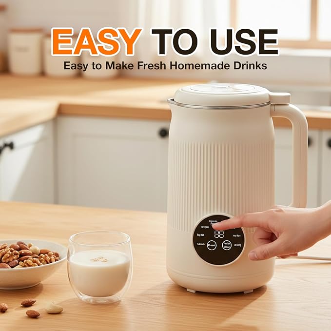 8-IN-1 Nut Milk Maker 40 oz Soy milk Machine Maker Homemade Almond Oat Coconut Plant Based and Dairy Free Beverages Countertop Blender With Delay Start/Keep Warm/Boil Water/Self-Cleaning