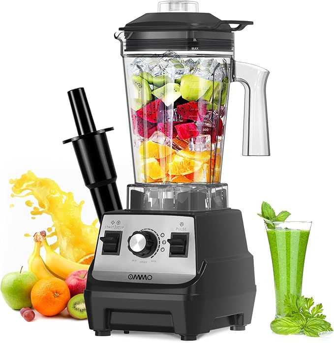 OMMO Blender 1800W Professional High Speed Countertop Blender with Stainless Steel Blades 60oz BPA Free Jar for Shakes and Smoothies Ice and Fruits Dishwasher Safe