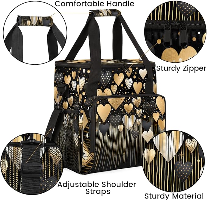 Gold Black Heart Coffee Maker Carrying Bag Portable Travel Storage Tote Bag Compatible with K-Mini or K-Mini Plus Single Serve Coffee Brewer Carrying Case with Multiple Pockets &amp Shoulder Strap