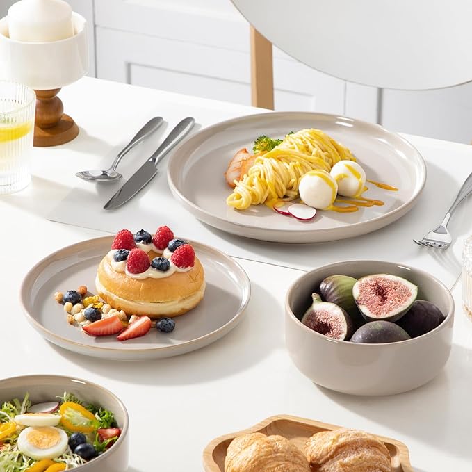 vancasso PLAYA Ceramic Plates and Bowls Sets24 Pieces Grey Dinnerware Sets for KitchenReactive Glaze Dishes Set for 8 Dishwasher and Microwave Safe