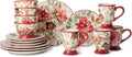 Winter Blooms 16-Piece Romantic Holiday Dinnerware Set – Elegant Floral Plates Mugs &amp Bowls for 4 – Dishwasher &amp Microwave Safe Christmas Tableware with Poinsettia Charm