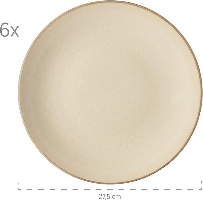 MÄSER Vintage Mediterranean 6 Seater-12 Piece Modern Set with Soup Dinner Plates in Sandy Grey Ceramic
