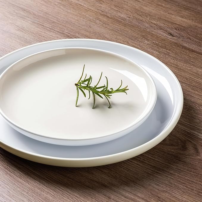 GBHOME 12 Pieces Ceramic Dinnerware Set Modern White Dish Set for 4Scratch Resistant Smooth Plates and Bowls SetsOven SafeMicrowave &amp Dishwasher