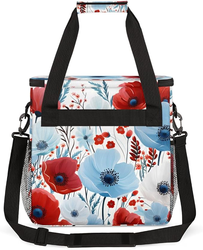 RED BLUE FLOWER Coffee Maker Carrying Bag Portable Travel Storage Tote Bag Compatible with K-Mini or K-Mini Plus Single Serve Coffee Brewer Carrying Case with Multiple Pockets &amp Shoulder Strap