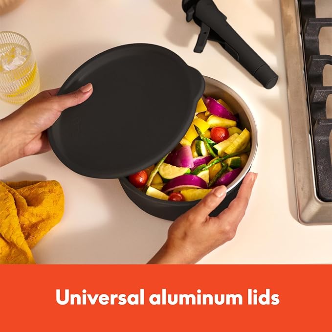 bella 8 Piece Removable Handle Cookware Set Fits-anywhere™ Kitchenware w EverGood™ Ceramic Nonstick Coating Dishwasher &amp Oven Safe All Stovetops Compatible Glass Lids with Silicone Rims Blac