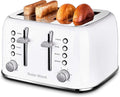 Roter Mond Toaster 4 Slice Retro Stainless Steel with Extra Wide Slots Bagel Defrost Reheat Function Dual Independent Control Panel Removable Crumb Tray 6 Browning Levels White