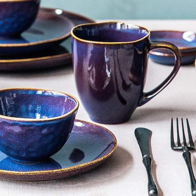 Dinnerware Set Plates And Bowls Set Plate/Bowl 36 Pieces Kiln Glaze Dinnerware - Blue Purple Porcelain Combination Set For Restaurant Family Party