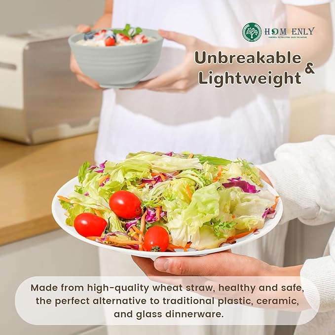 Homienly 40 PCS Wheat Straw Plates and Bowls Sets Cups Sets Service for 8 Unbreakable Microwave and Dishwasher Safe Dinnerware SetsReusbale Plastic Dishes Set - Island Matte