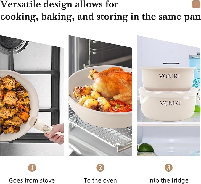 VONIKI Cooking Pots and Pans Detachable handle Ceramic Cookware Sets Removable Handle Kitchen Cookware Set Non Toxic Pot And Pan Oven &amp Dishwasher Safe