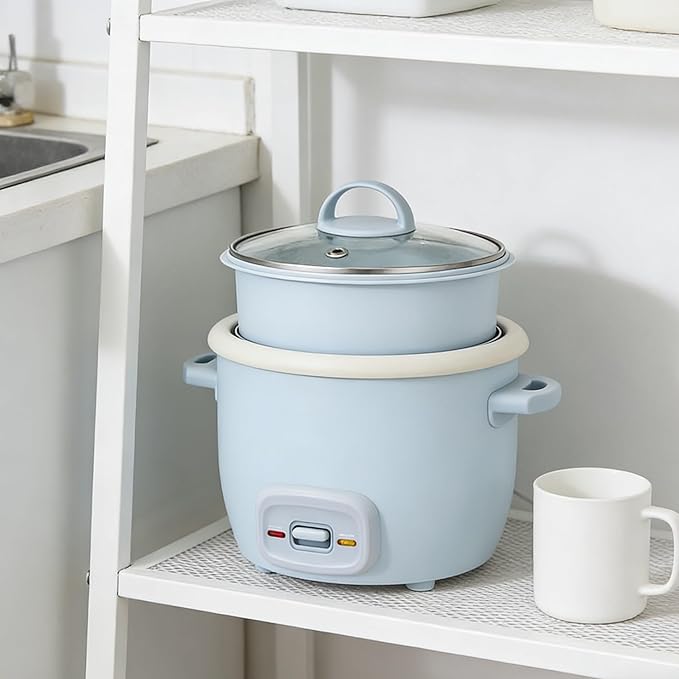 4-Cup Cooked 2-Cup Uncooked Rice Cooker &amp Food Steamer with Nonstick Ceramic &amp Pop-Up Steam Tray - Blue