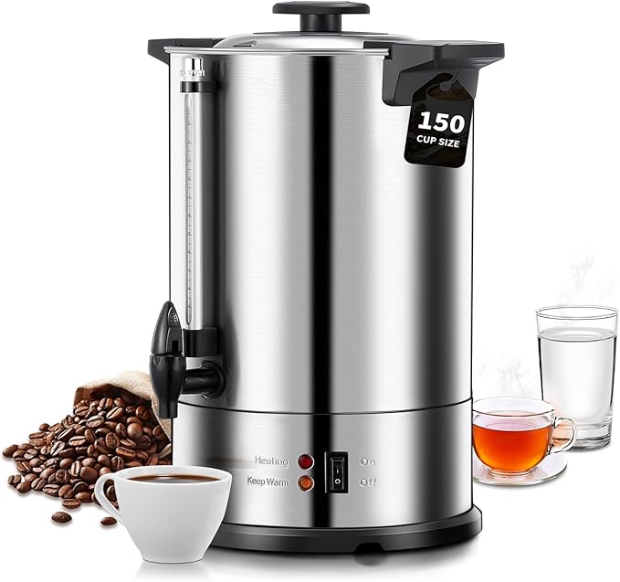 FOHERE Coffee Maker 150 Cups Commercial Coffee Urn 15 L/3.96 Gal Electric Hot Beverage Dispenser with Dripless Faucet 1500W Power Quick Brew Stays Hot for Coffee &amp Beverage Catering Party