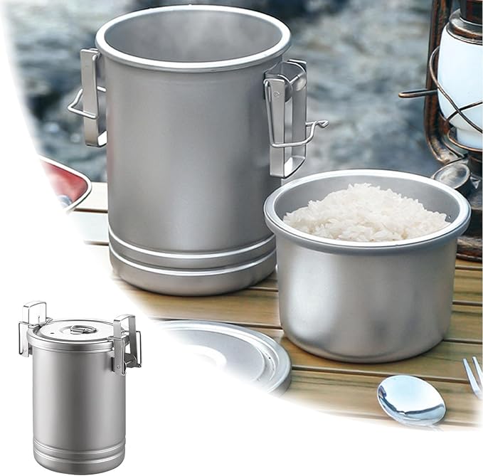 2025 New Upgrade Stainless Steels Steaming Pots Camping Hiking Rice Cooker Outdoor Portable Picnics Cookware Stainless Steels Steaming Pots for Outdoor Traveling Hiking (1 PC)