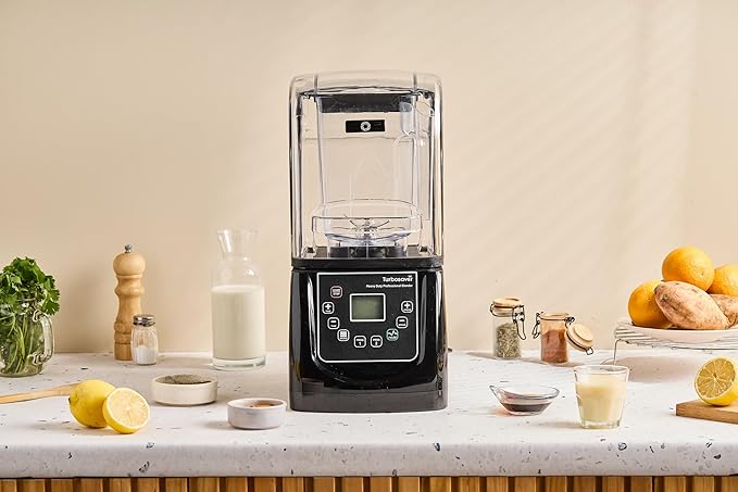 Turbosaver TB-020C Commercial Blender with Sound Enclosure 4HP 2200W Heavy Duty Motor 51 oz BPA-Free Jar Digital Touch Panel Quiet Professional Smoothie &amp Ice Crusher Blender (White)