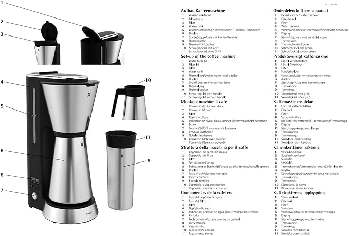 WMF KITCHENminis 0412260011 Aroma Filter Coffee Maker Thermo-To-Go Compact Insulated Jug and Takeaway Mug Cromargan High Quality 760 W Up to 5 Cups