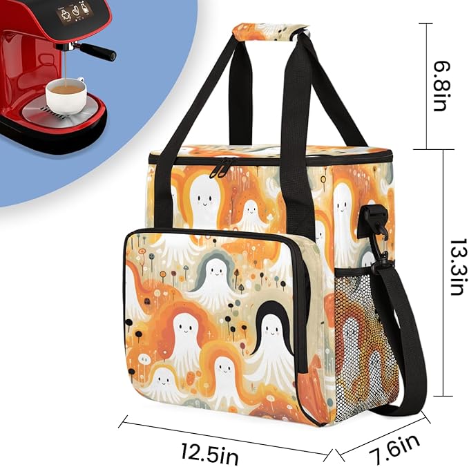 Halloween Ghosts Coffee Maker Carrying Bag Magical Ghosts Travel Storage Bag Compatible with K-Mini or K-Mini Plus Single Serve Coffee Brewer Carrying Case with Multiple Pockets &amp Shoulder Strap