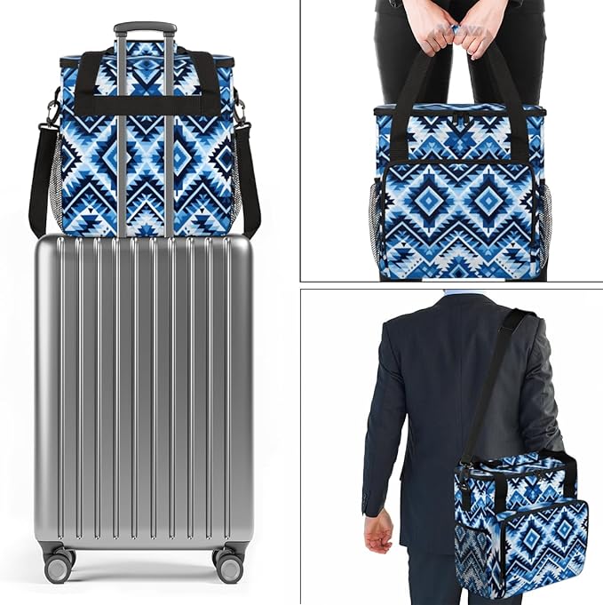 Vintage Striped Pattern Coffee Maker Carrying Bag Traditional Aztec Travel Storage Bag Compatible with K-Mini or K-Mini Plus Single Serve Coffee Brewer Carrying Case with Pockets &amp Shoulder Stra