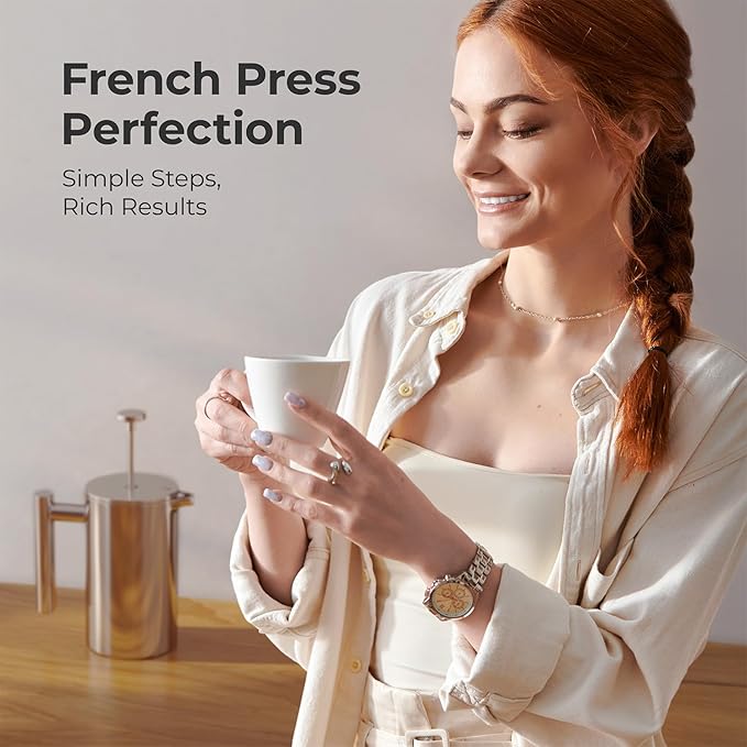 MuellerLiving French Press Coffee Maker 20oz Stainless Steel French Press Coffee 4 Filter Heat Resistant Double Insulated Rust-Free Food Grade Dishwasher Safe Coffee Pot