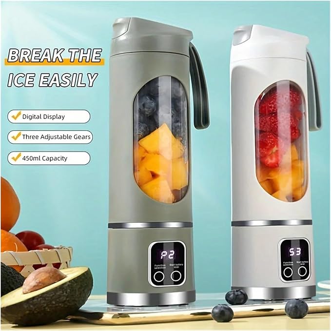 Fit for Portable Electric Juicer with Ice Crusher - USB Rechargeable 3-Speed Juice Maker for Outdoor and Home Use