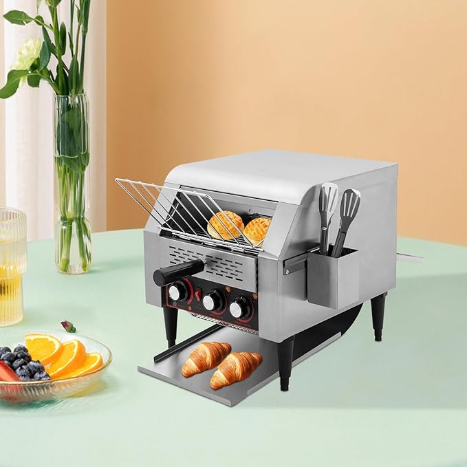 Commercial Conveyor Toaster Heavy Duty Conveyor Toaster with Storage Box 300 Slices/h Commercial Toaster for Restaurant Bun Bagel Bread Heavy Duty Conveyor Toaster