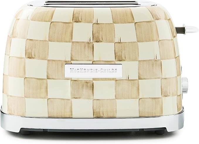 MACKENZIE-CHILDS 2-Slice Toaster Decorative Toaster for Kitchen Brown-and-White Mocha Check