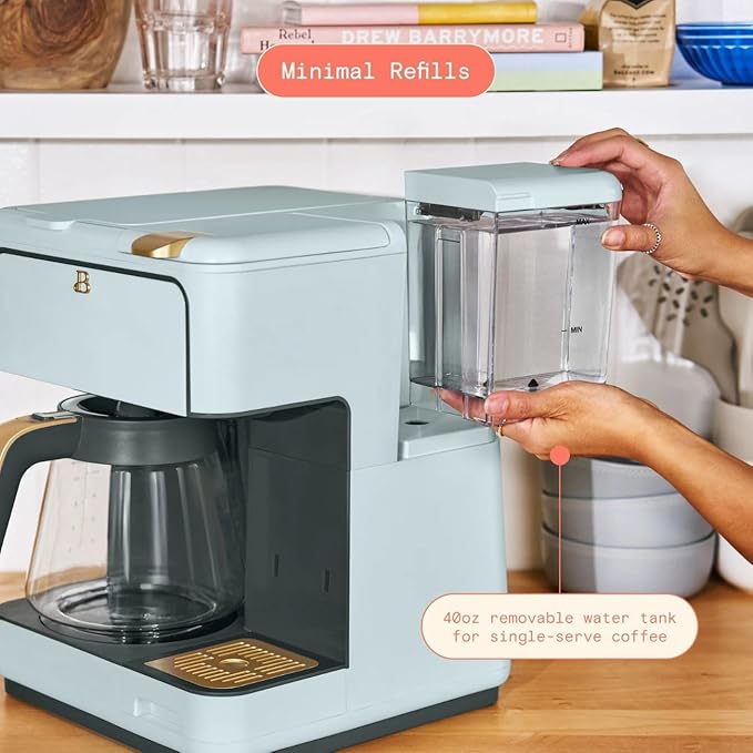 Multi-Brew Coffee Maker – 12-Cup Carafe &amp Single-Serve Pod or Grounds Iced Coffee Mode Programmable Touch Display Includes Filters (Hydrangea)
