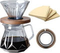 Pour Over Coffee Maker Set 21 oz/620ml Glass Pour Over Coffee Dripper Filter Coffee Maker Kit Manual Grinder with Walnut Handle for Home Office Cafe Restaurant Camping (Grey)