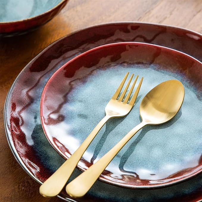 Vintage Ceramic Red Stone Dinnerware Set Dinner Dessert Plate Bowl