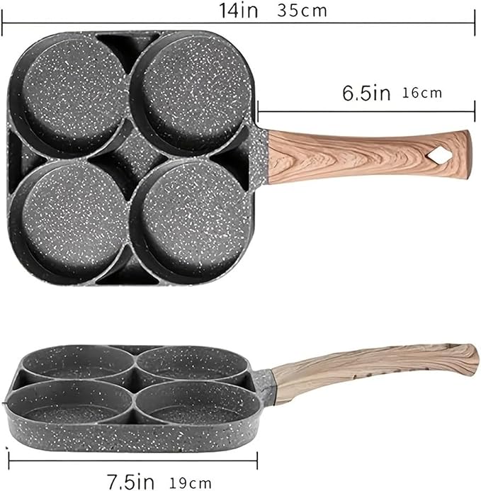 cookware set Stone Four-hole Fried Egg Pot Household Non-stick Flat Bottom Dumpling Breakfast Eggs Hamburger Frying Tools(Four holes)