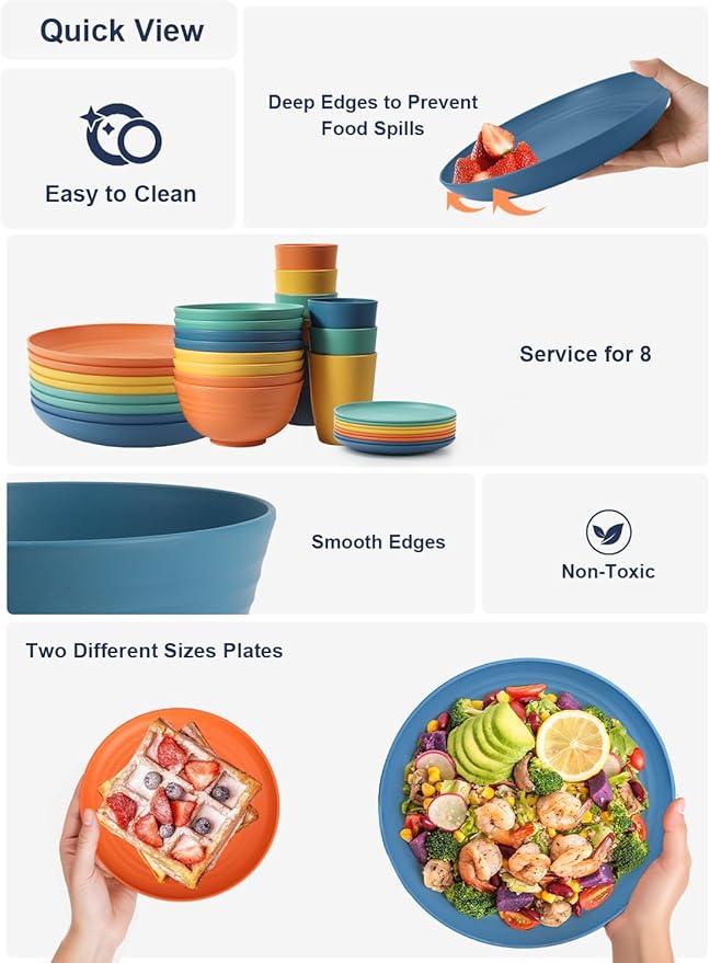 Homienly 52 PCS Premium Wheat Straw Dinnerware Sets Reusable Plates and Bowls Sets for Kitchen Lightweight and Unbreakable Dishwasher and Microwave Safe Dishes Set - Orange