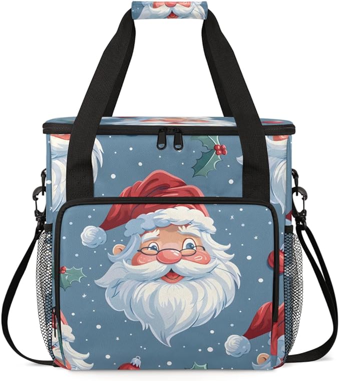 Cute Santa Claus Coffee Maker Carrying Bag Glitter Santa Claus Travel Storage Bag Compatible with K-Mini or K-Mini Plus Single Serve Coffee Brewer Carrying Case with Pockets &amp Shoulder Strap