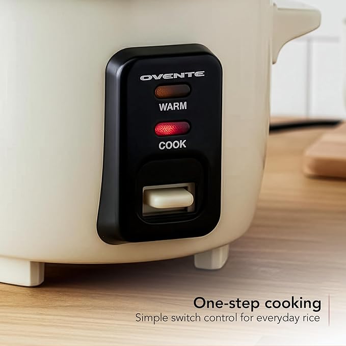 OVENTE Electric Rice Cooker 4-Cups (Cooked) with Removable Nonstick Pot Keep Warm Function Cooks Grain Oatmeal and Makes Soups Stews or Hot Cereals Includes Measuring Cup and Spatula Cream RC04C