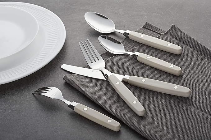 ANNOVA Silverware Set Retro/Rivet Colorful Stainless Steel Tableware Kitchen Flatware Set Utensils Includes Dinner Knives Forks Spoons Salad Forks &amp Dessert Spoons (Cream 20 Pieces)