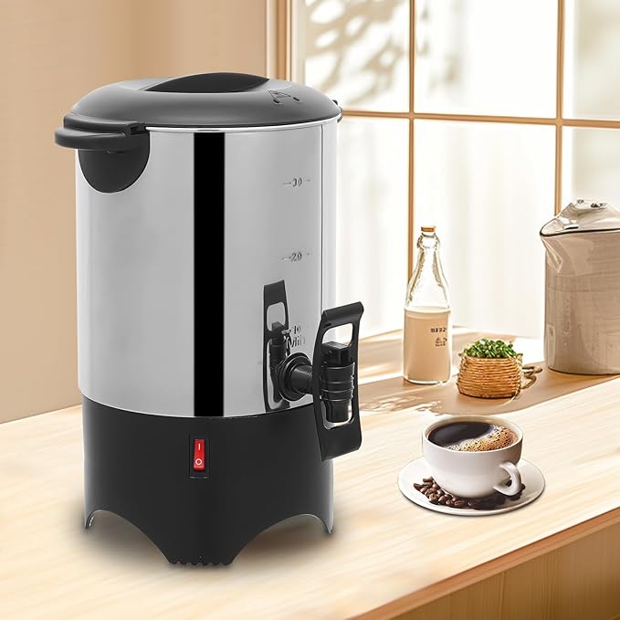 Commercial Coffee Urn Stainless Steel Large Coffee Dispenser 1000w 110v Electric Coffee Maker Urn For Quick Brewing Hot Water Urn W/Handles For Offices Parties Catering (Silver 5L)